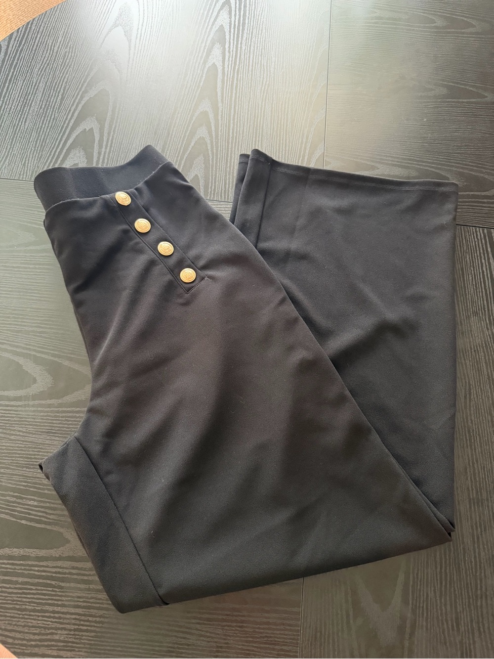 Women’s H&M Size Large Black Slacks High Rise Gold Buttons